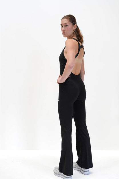 SKINWRAP FLAIRED JUMPSUIT - MIDNIGHT BLACK
