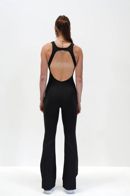 SKINWRAP FLAIRED JUMPSUIT - MIDNIGHT BLACK